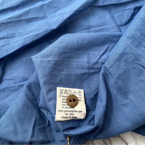 Gudrun Sjõdén 100% Cotton Green Blue Kaftan-Style ¾-Sleeve Maxi Crinkle Dress XL - Picture 11 of 12